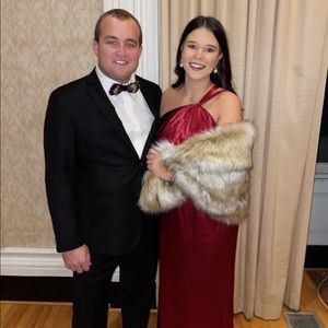 Lulu’s satin one shoulder maxi dress